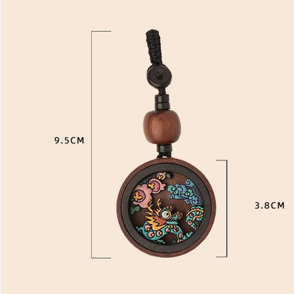 Buddha Stones Year Of The Dragon Hand Painted Chinese Zodiac Rosewood Carved Calm Key Chain