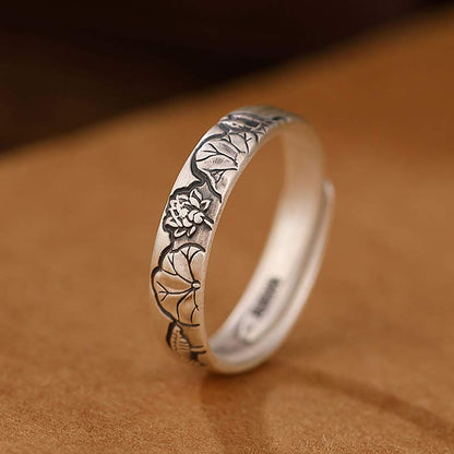 Buddha Stones 999 Sterling Silver Lotus Peony Flower Enlightenment Ring