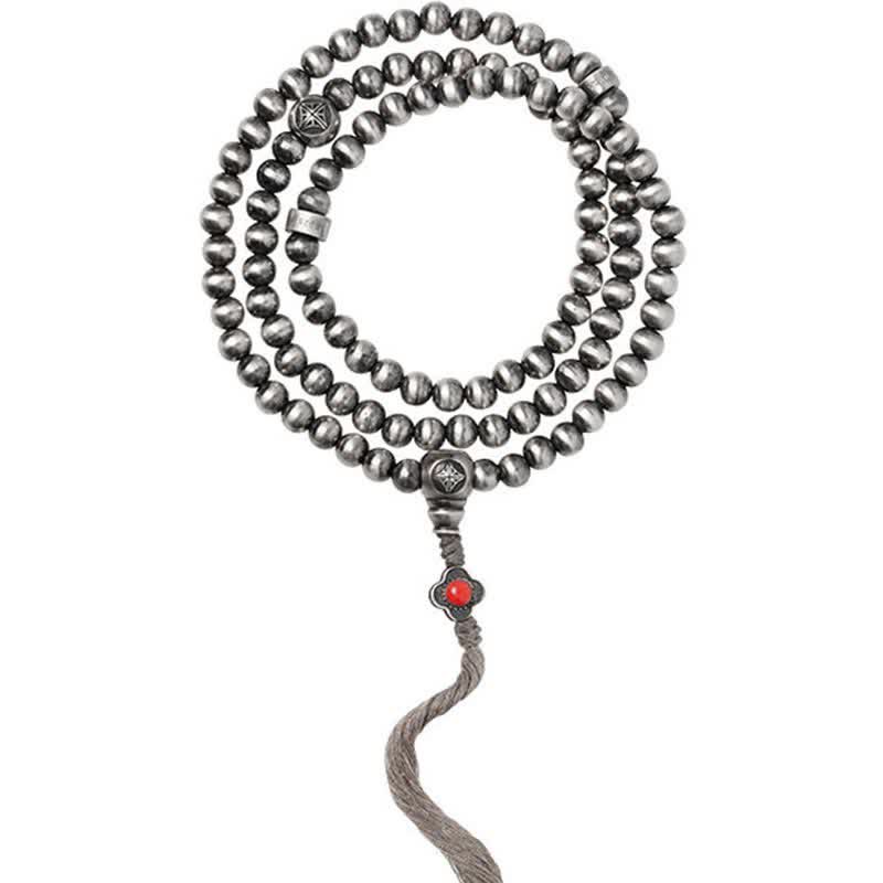 Buddha Stones 108 Mala Beads 925 Sterling Silver Red Agate Turquoise Confidence Charm Bracelet