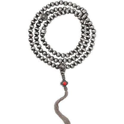 Buddha Stones 108 Mala Beads 925 Sterling Silver Red Agate Turquoise Confidence Charm Bracelet