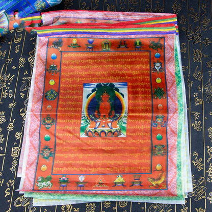 Buddha Stones Tibetan 5 Colors Windhorse Buddha Tara Scriptures Healing Auspicious Outdoor Prayer Flag