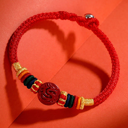 Buddha Stones Year of the Dragon 925 Sterling Silver Chinese Zodiac Cinnabar Auspicious Matches Blessing Bracelet (Extra 30% Off | USE CODE: FS30)