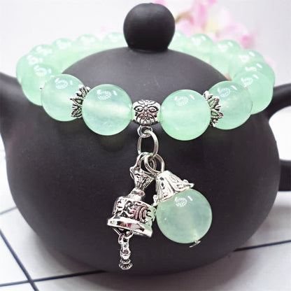 Buddha Stones Vintage Crystal Chalcedony Stone Energy Beaded Bell Charm Bracelet
