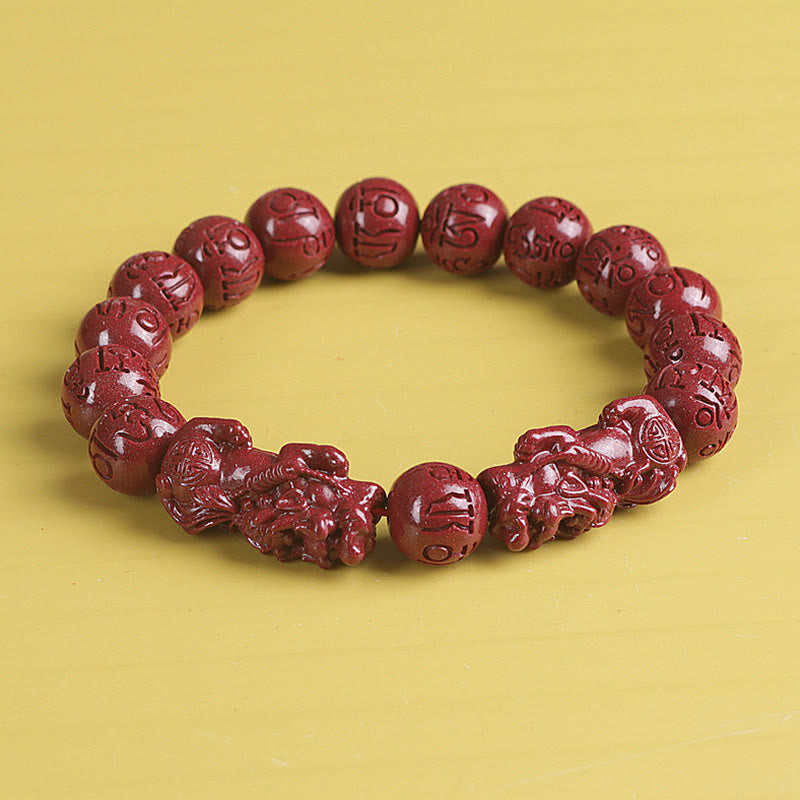 Buddha Stones Natural Double PiXiu Cinnabar Om Mani Padme Hum Wealth Luck Bead Bracelet