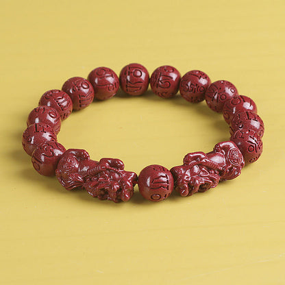 Buddha Stones Natural Double PiXiu Cinnabar Om Mani Padme Hum Wealth Luck Bead Bracelet