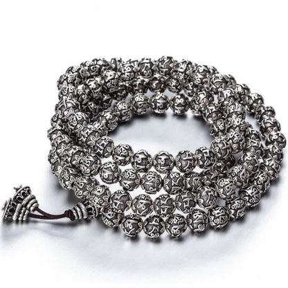 Buddha Stones Tibetan Om Mani Padme Hum Carved Alloy Beads Amulet Bracelet (Extra 35% Off | USE CODE: FS35)