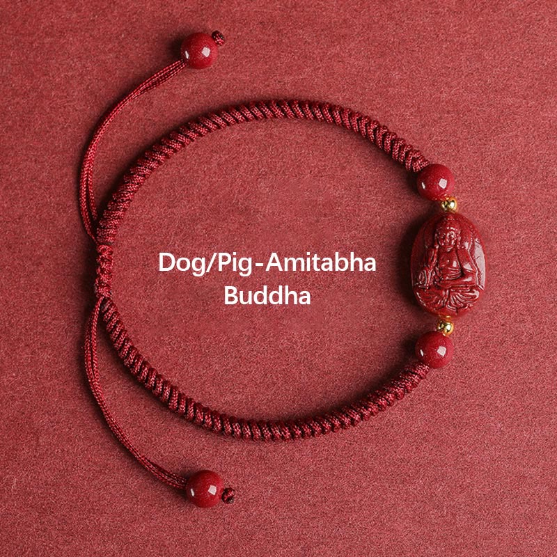 Buddha Stones Chinese Zodiac Natal Buddha Cinnabar Keep Away Evil Spirits Rope Bracelet (Extra 30% Off | USE CODE: FS30)