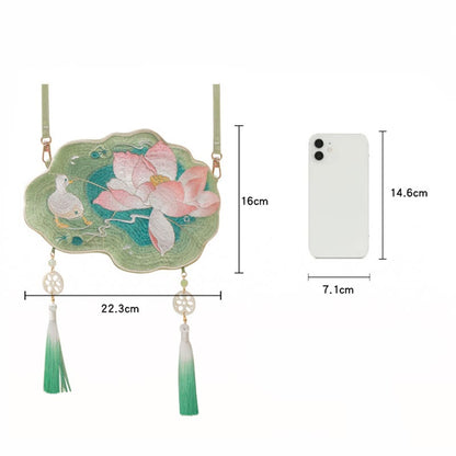 Buddha Stones Luck Embroidery Lotus Koi Fish Rabbit Flower Hanfu Bag Crossbody Bag Shoulder Bag