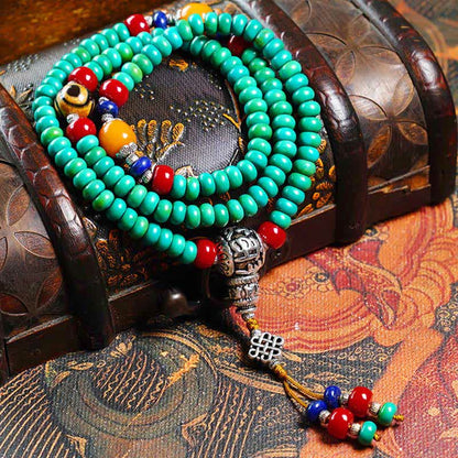 Buddha Stones 108 Mala Beads Tibetan Turquoise Dzi Bead Protection Bracelet