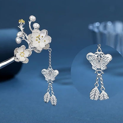 Buddha Stones Plum Blossom Butterfly Love Freedom Tassel Hairpin