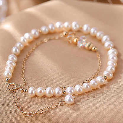 Buddha Stones 925 Sterling Silver Plated 14k Gold Natural Pearl Crystal Healing Double Layer Bracelet