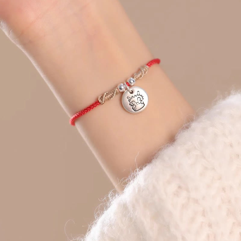 Buddha Stones Handmade 999 Sterling Silver Year of the Dragon Cute Chinese Zodiac Luck Braided Bracelet (Extra 30% Off | USE CODE: FS30)