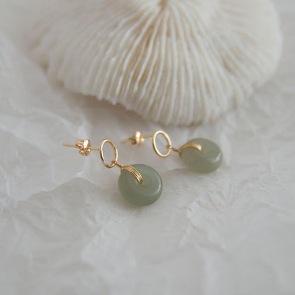 Buddha Stones Round Jade Peace Buckle Luck Drop Earrings