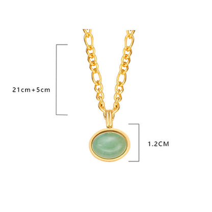 Buddha Stones Oval Turquoise Strength Titanium Steel Necklace Pendant