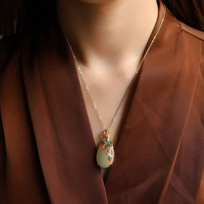 Buddha Stones White Jade Peacock Protection Necklace Chain Pendant