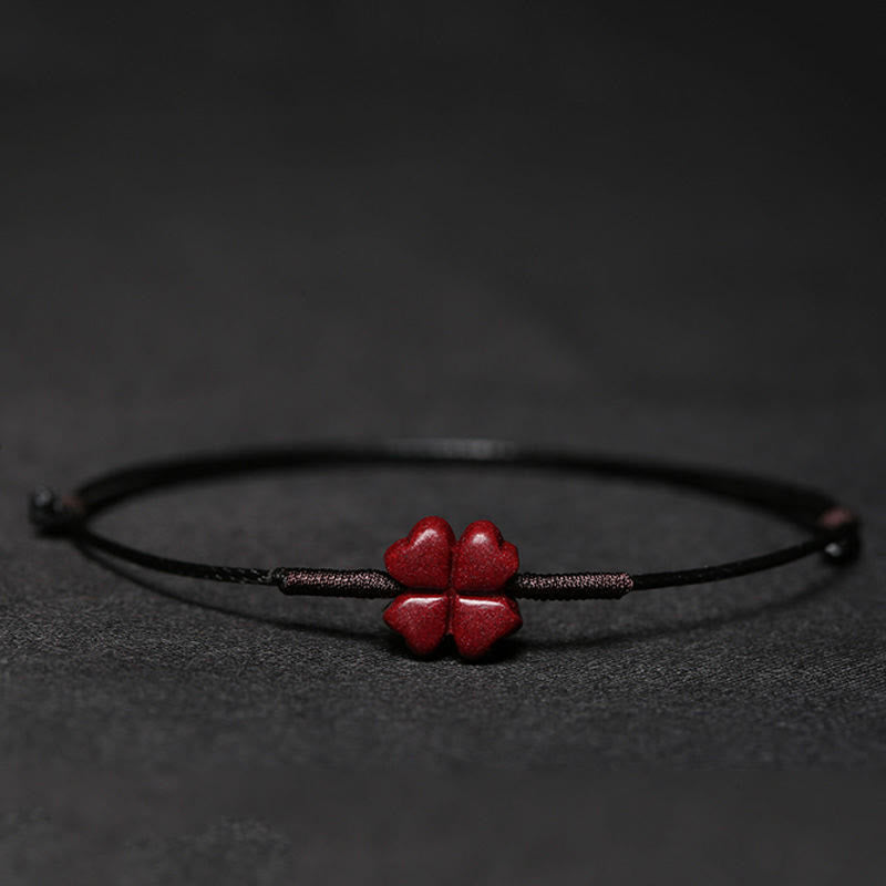 Buddha Stones Handmade Plum Blossom Four Leaf Clover PiXiu Lotus Koi Fish Cinnabar Blessing Braid Bracelet