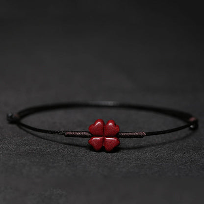 Buddha Stones Handmade Plum Blossom Four Leaf Clover PiXiu Lotus Koi Fish Cinnabar Blessing Braid Bracelet
