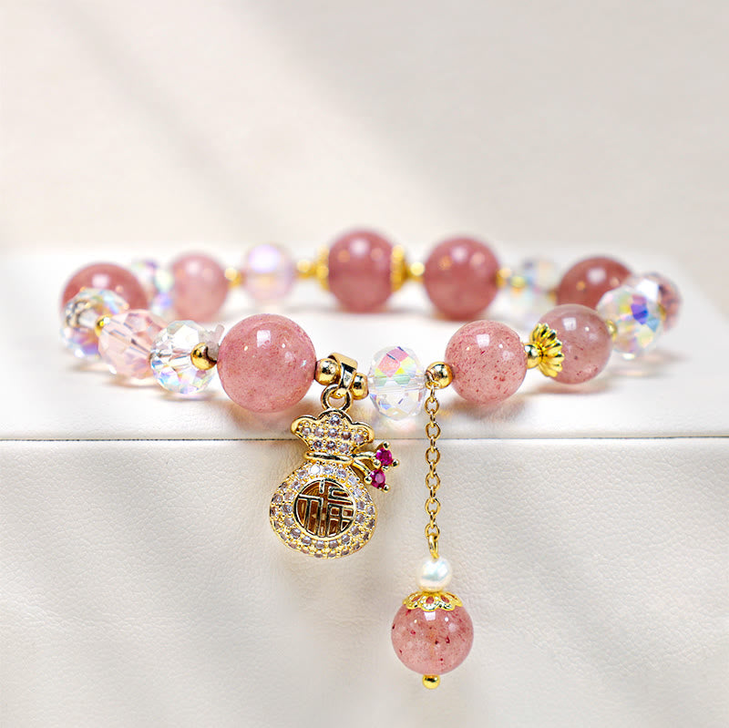 Buddha Stones "Wishing Love and Sweet Blessings"Strawberry Quartz Bracelet Includes Gift Message Card