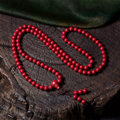 Buddha Stones 108 Mala Beads Cinnabar Om Mani Padme Hum Pattern Engraved Blessing Bracelet
