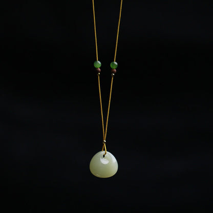 Buddha Stones Natural Hetian Jade Small Bag Pattern Prosperity String Necklace Pendant