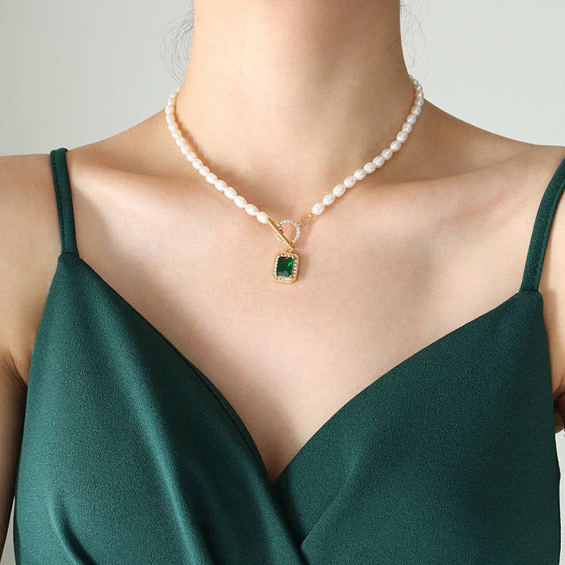 Buddha Stones Pearl Zircon Wealth Charm Necklace Pendant