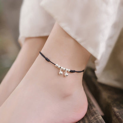 Buddha Stones 925 Sterling Silver Red String Braid Bell Charm Anklet