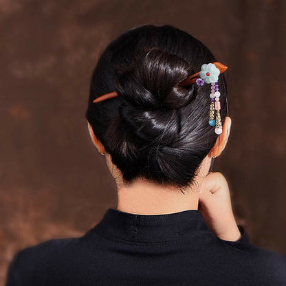 Buddha Stones Red Sandalwood Amethyst Aventurine Protection Hairpin Decoration