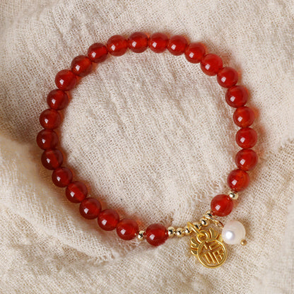 Buddha Stones Year of the Dragon Red Agate Jade Peace Buckle Fu Character Success Bracelet (Extra 30% Off | USE CODE: FS30)