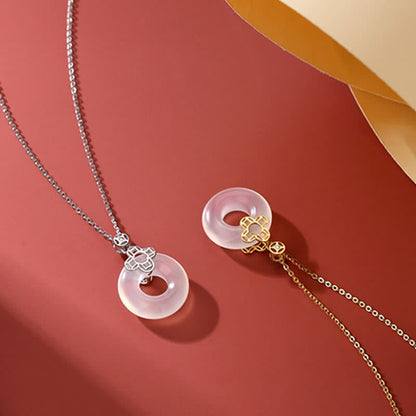 Buddha Stones 925 Sterling Silver Chalcedony Coin Peace Buckle Positive Necklace Pendant