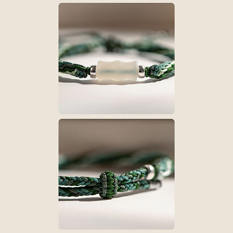 Buddha Stones White Jade Bamboo Reincarnation Knot Wealth Luck Strength String Bracelet