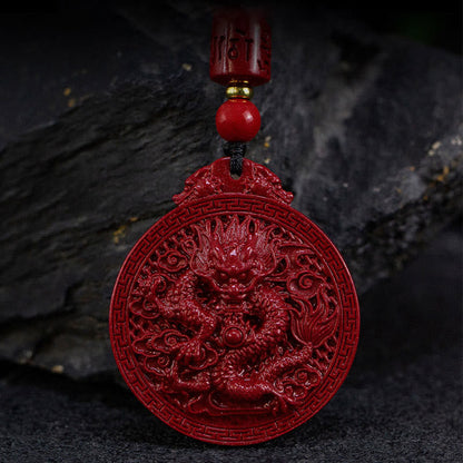 Buddha Stones Year of the Dragon Natural Cinnabar Dragon Protection Necklace Pendant