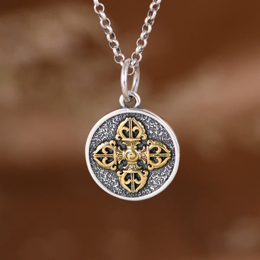 Buddha Stones 925 Sterling Silver Double Dorje Vajra Blessing Necklace Pendant