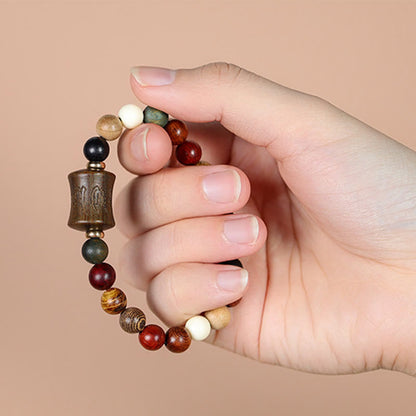 Buddha Stones Tibet Multicolored Sandalwood Om Mani Padme Hum Protection Bracelet
