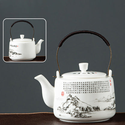 Buddha Stones Vintage Dragon Mountain Fisherman Landscape White Porcelain Ceramic Kung Fu Teapot