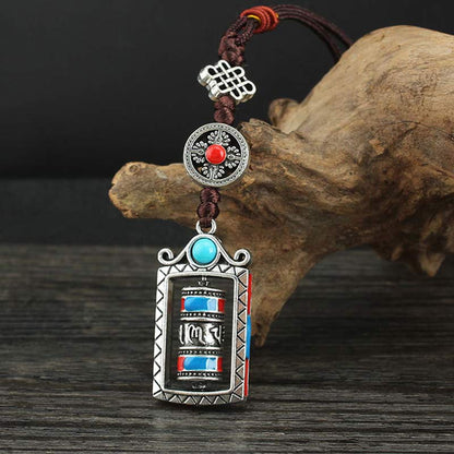 Buddha Stones Six True Words Prayer Wheel Rotation Knot Blessing Keychain Decoration