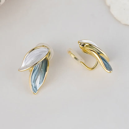 Buddha Stones Leaf Design Luck Stud Earrings