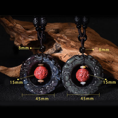 Buddha Stones FengShui Natural Rainbow Obsidian PiXiu Cinnabar Healing Necklace Pendant