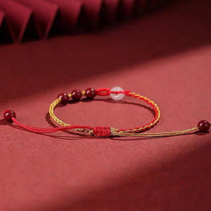 Buddha Stones Natural Cinnabar Jade Peace Buckle Blessing Bracelet