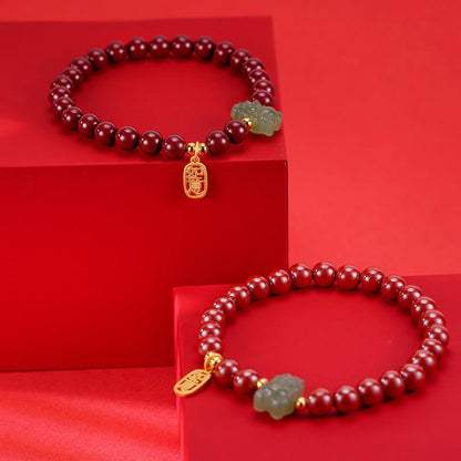 Buddha Stones 925 Sterling Silver Year of the Dragon Natural Cinnabar Hetian Jade Dragon Fu Character Ruyi As One Wishes Charm Blessing Bracelet (Extra 30% Off | USE CODE: FS30)
