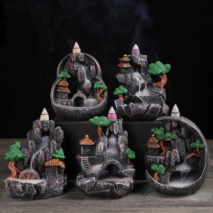 Buddha Stones Mountain Bridges Pattern Meditation Resin Backflow Incense Burner