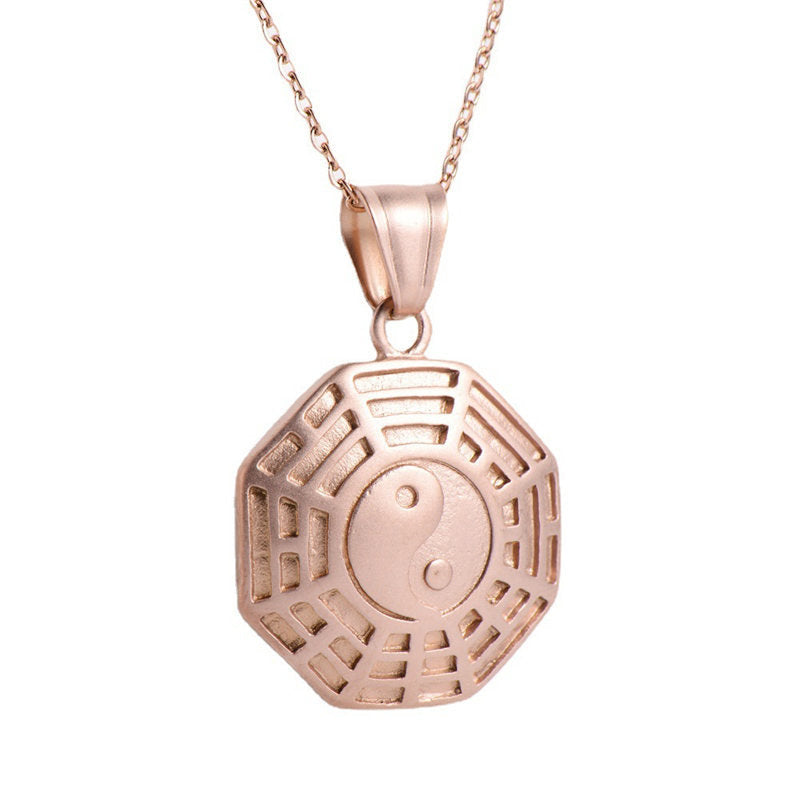 Buddha Stones Bagua Yin Yang Titanium Steel Balance Necklace Chain Pendant