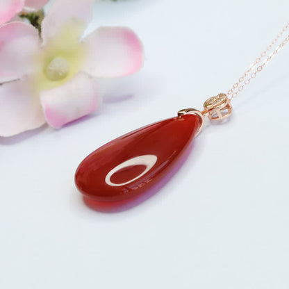 Buddha Stones 925 Sterling Silver Waterdrop Red Agate Confidence Necklace Pendant