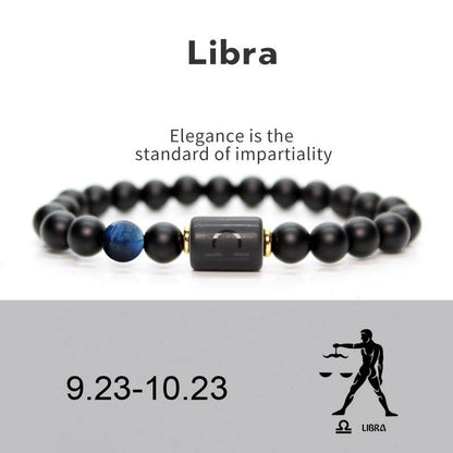 Buddha Stones 12  Constellations of the Zodiac Black Onyx Adjustable Bracelet