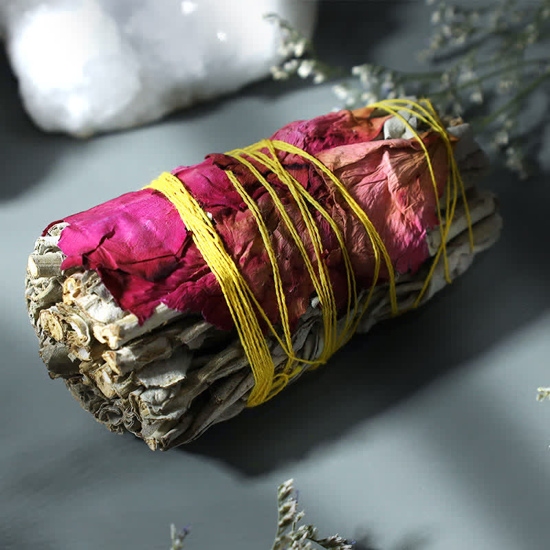 Buddha Stones Red Rose Forget-me-not Colorful Daisy Smudge Stick for Home Cleansing Incense Healing Meditation Smudge Sticks Rituals