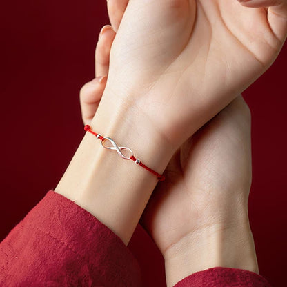 Buddha Stones 925 Sterling Silver Endless Knot Protection Luck Red String Bracelet Anklet
