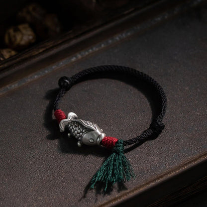 Buddha Stones 925 Sterling Silver Luck Koi Fish Braided Bracelet