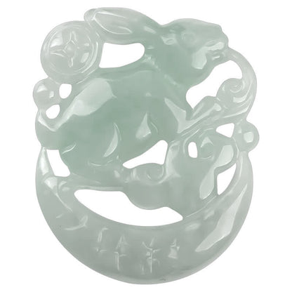 Buddha Stones Year of the Rabbit White Jade Crescent Moon Protection Necklace Pendant