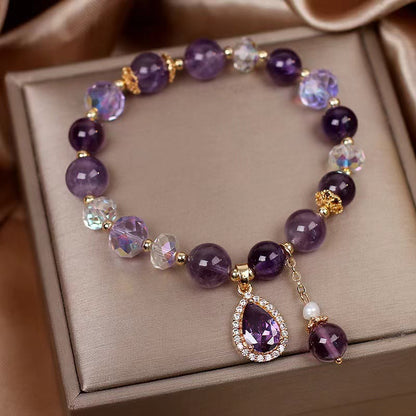 Buddha Stones Natural Amethyst Zircon Love Heart Healing Soul Charm Bracelet