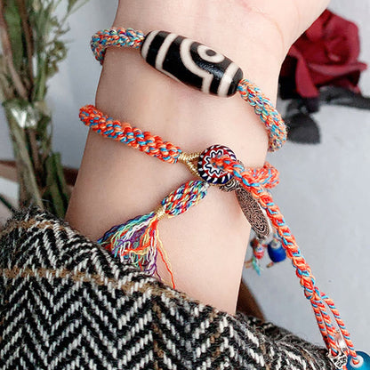 Buddha Stones Tibetan 925 Sterling Silver Om Mani Padme Hum Handmade Dzi Bead Protection Braid Bracelet