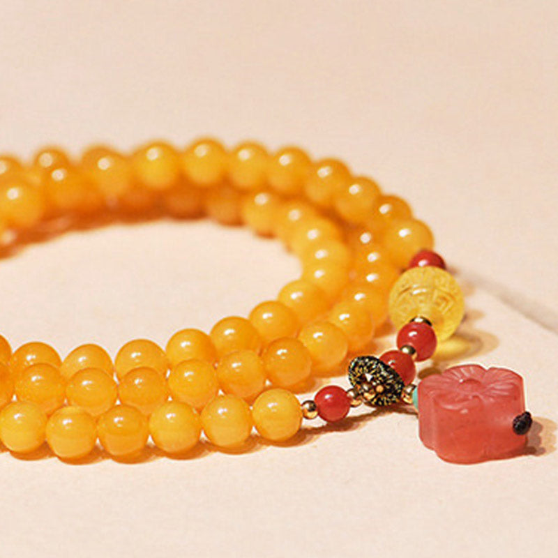 Buddha Stones Amber Healing Balance Necklace Flower Charm Bracelet